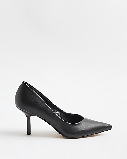 Black faux leather heeled court shoes