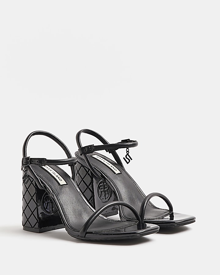 Black faux leather heeled sandals