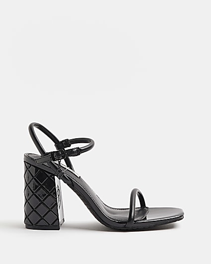 Black faux leather heeled sandals