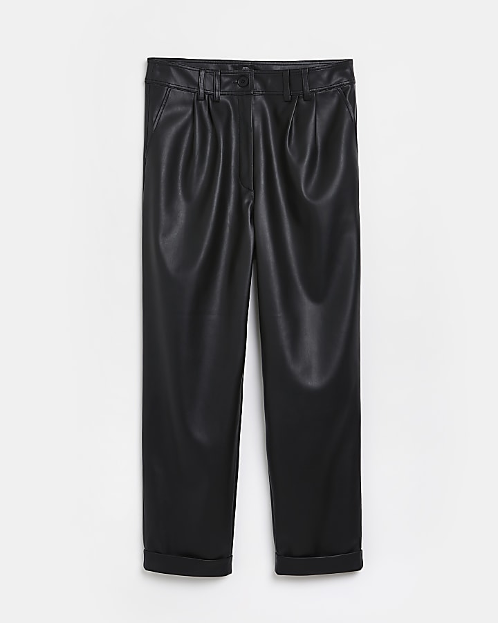Black faux leather high waisted trousers