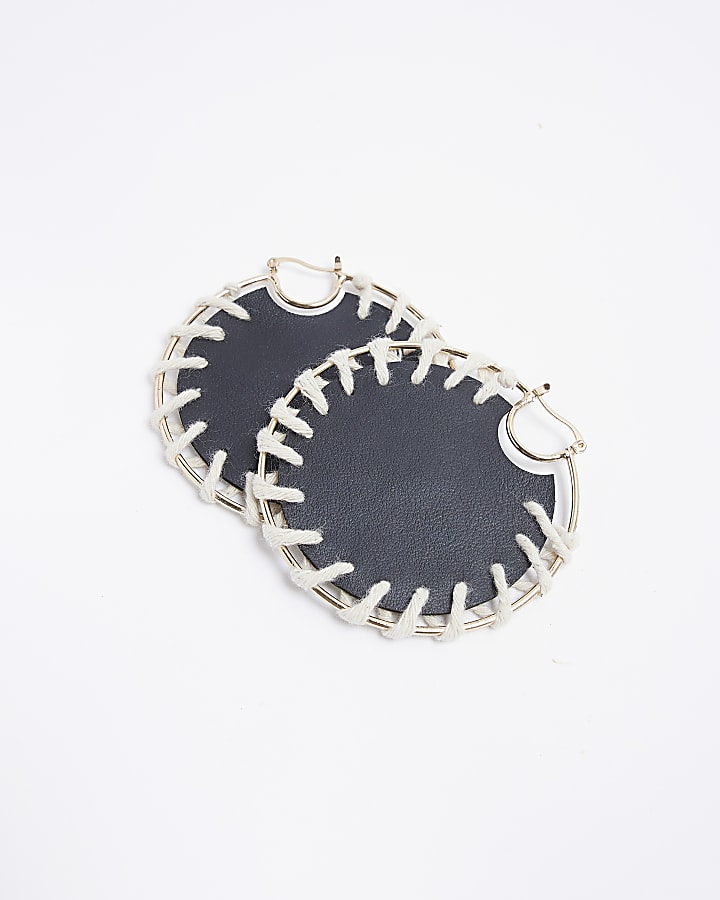 Black faux leather hoop earrings