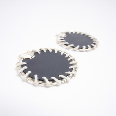 Black faux leather hoop earrings