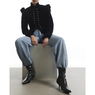 Faux Leather Kitten Heel Ankle Boots