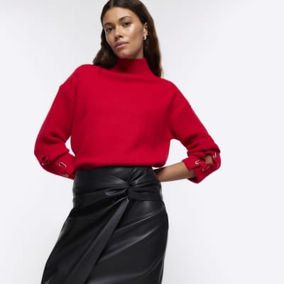 River Island High Waisted Faux Leather Croc Midi Skirt – KTRcollection