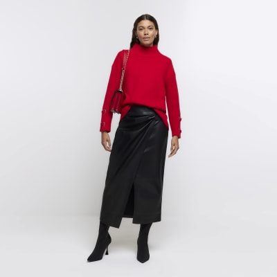 River Island High Waisted Faux Leather Croc Midi Skirt – KTRcollection