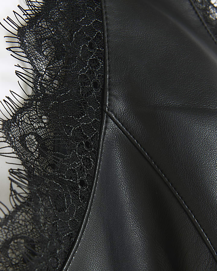 Black faux leather lace trim cami top