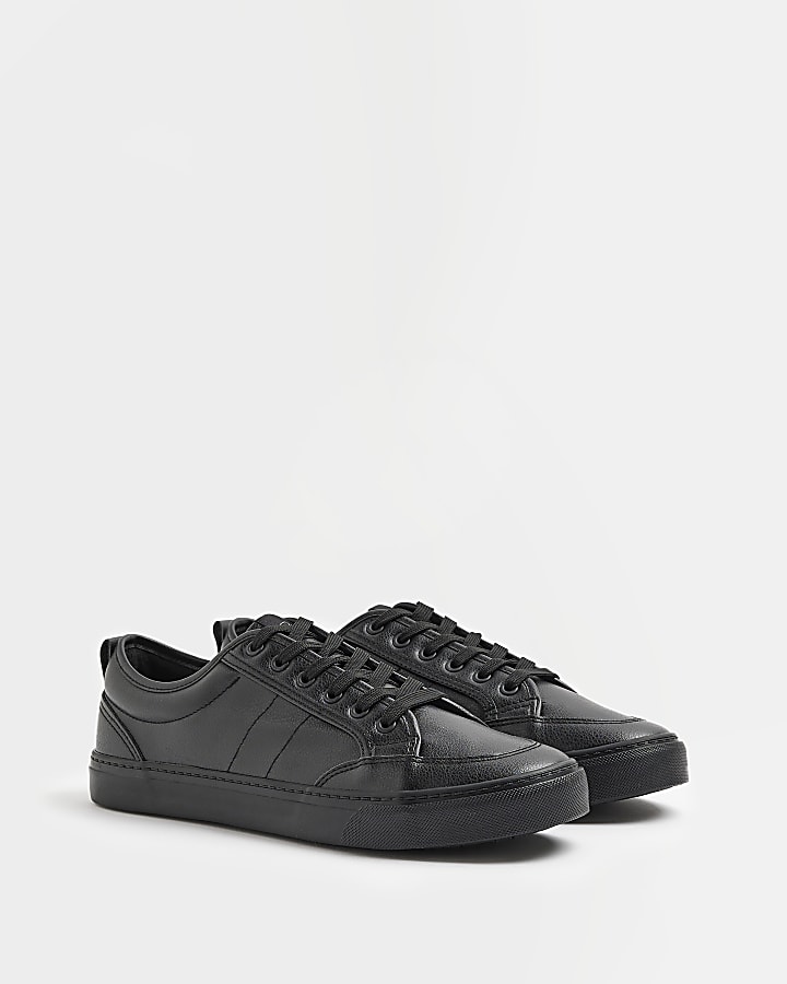 Black Faux leather Lace Up Trainers