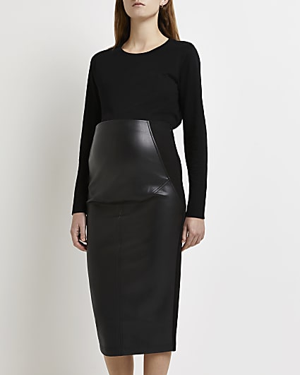 Black faux leather maternity pencil skirt