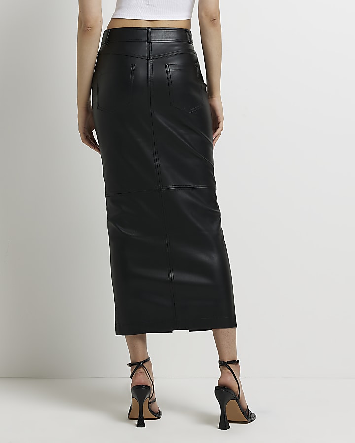 Black faux leather maxi skirt