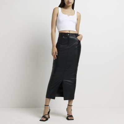 Black faux leather maxi skirt