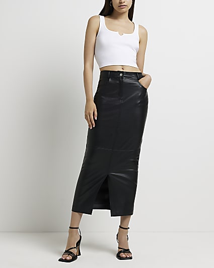 Black faux leather maxi skirt