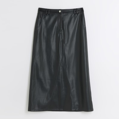 Irresistibly Fly Black Vegan Leather Midi Skirt