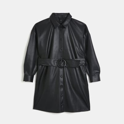 River island faux 2024 leather shirt dress