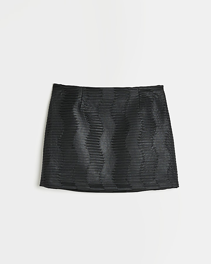 Black faux leather mini skirt