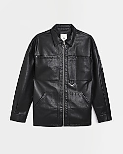 Black Faux Leather Overshirt