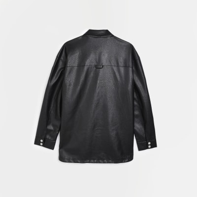 Black Faux Leather Overshirt
