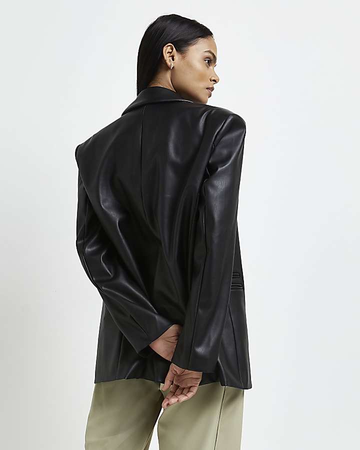 Black faux leather oversized blazer