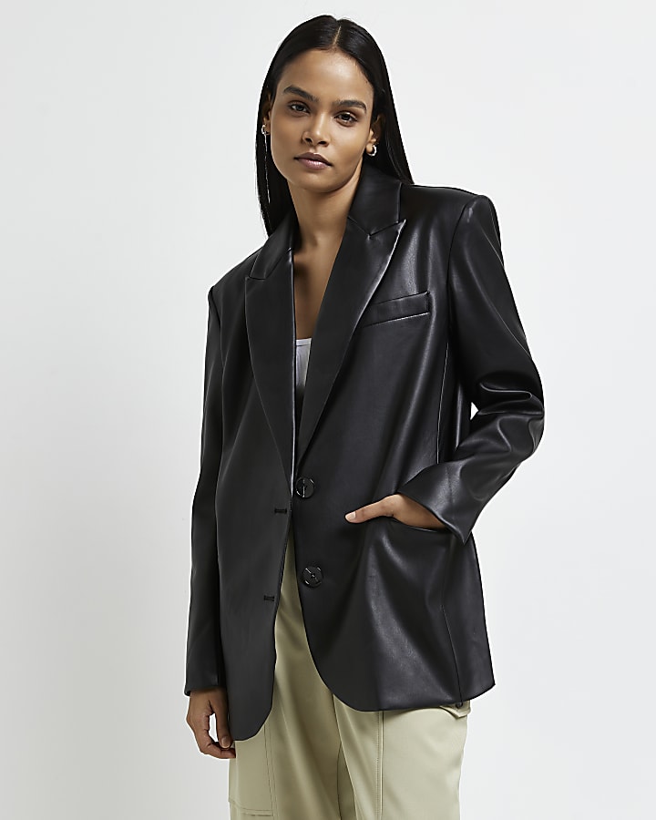 Black faux leather oversized blazer