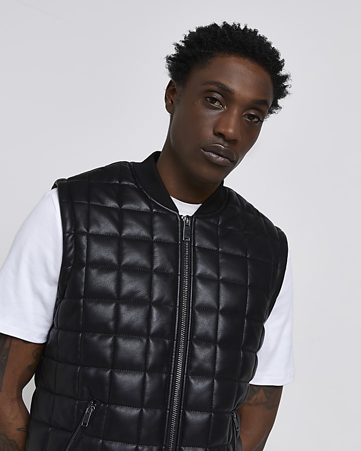 Black faux leather padded Gilet