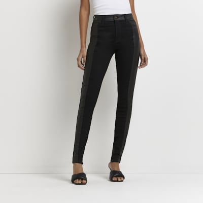 Leather 2024 panel jeans