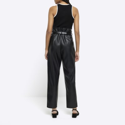 Black faux leather paperbag trousers outlet