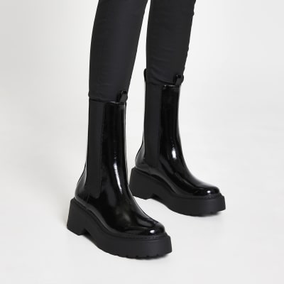 faux leather chunky boots