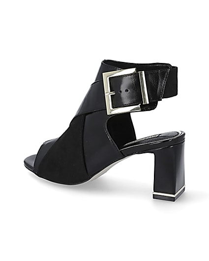 360 degree animation of product Black faux leather peep toe shoe boot frame-5