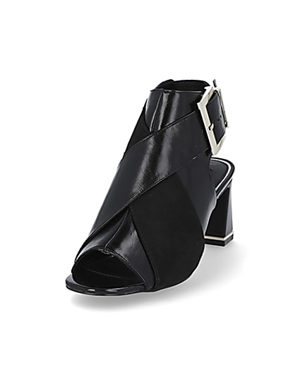 360 degree animation of product Black faux leather peep toe shoe boot frame-23