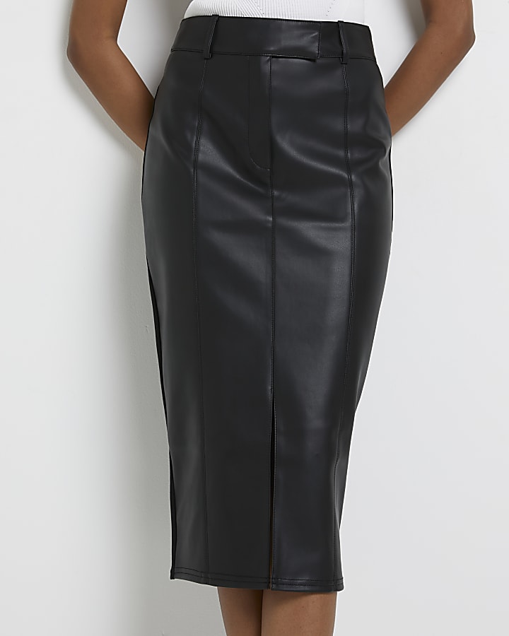 Black faux leather pencil skirt