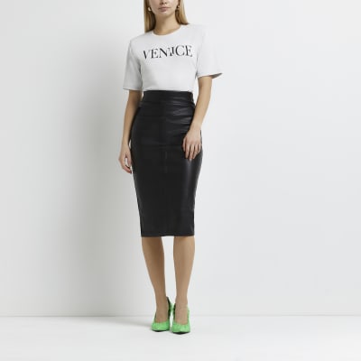 Black Faux Leather Pencil Skirt River Island