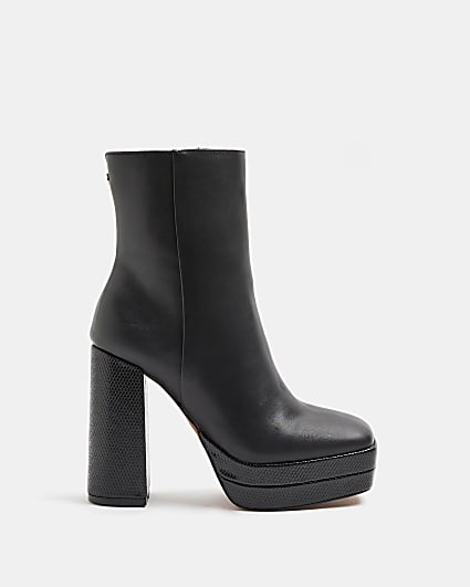Black faux leather platform ankle boots