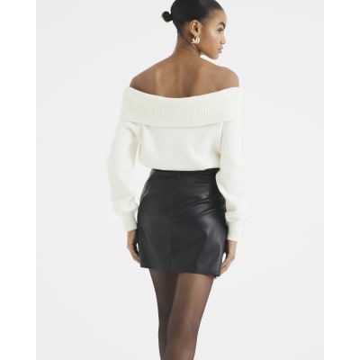 River island premium real leather mini skirt in black sales