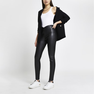 Black faux leather ponte leggings