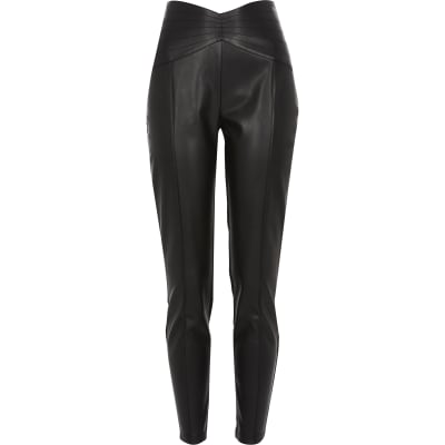 Black faux leather ponte leggings