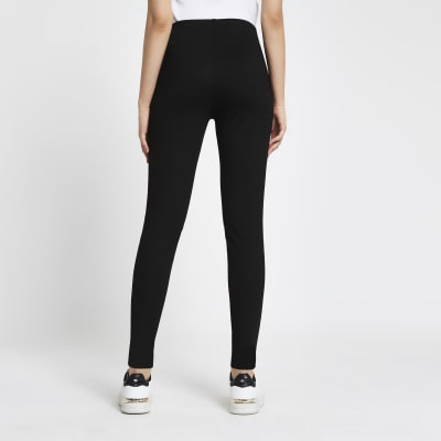 Black faux leather ponte leggings