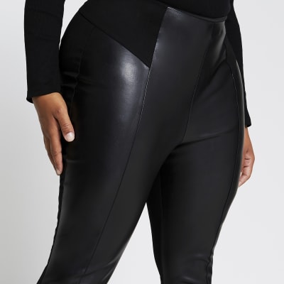 Black faux leather ponte leggings River Island