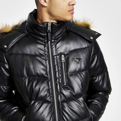 river island puffer jacket with hood in black