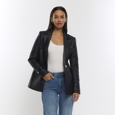 Faux Leather Quilted Novelty Button Jacket