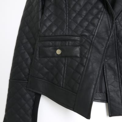 Womens Maje black Faux Leather Quilted Overshirt
