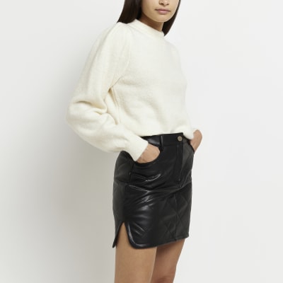 river island red faux leather skirt