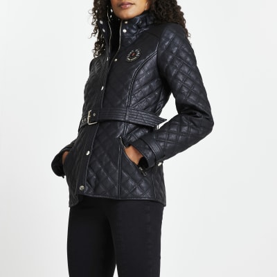 river island short padded jacket in pink velvet