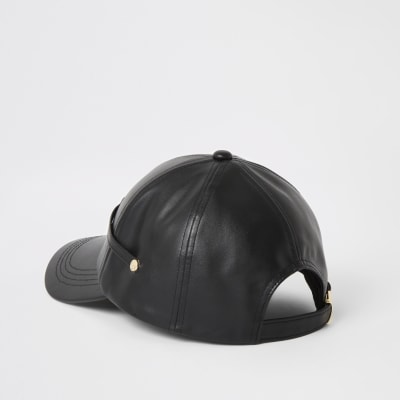 black faux leather hat