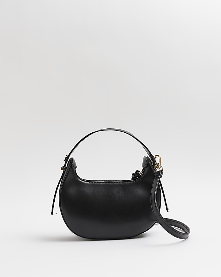 Black faux leather scoop shoulder bag
