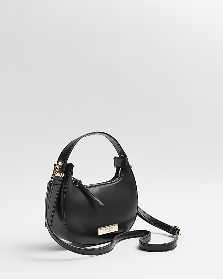 Black faux leather scoop shoulder bag