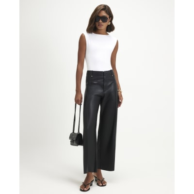 Faux Leather Seam Detail Crop Trousers