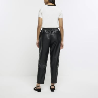 Black faux leather seam detail trousers