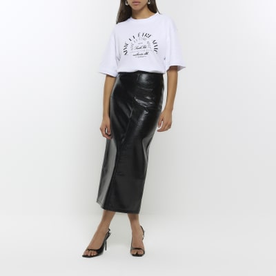 River Island High Waisted Faux Leather Croc Midi Skirt – KTRcollection