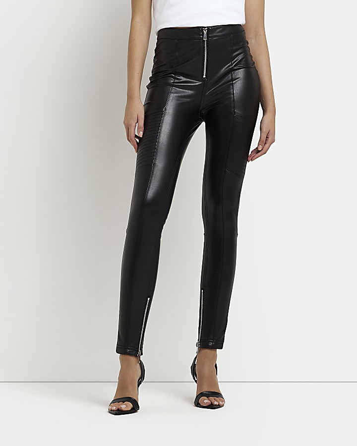 Black faux leather skinny trousers