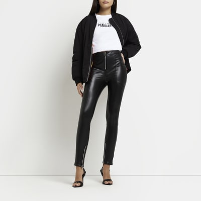 Topshop faux leather skinny fit biker trouser in black