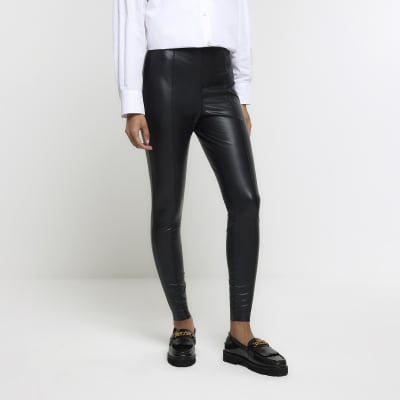River Island Petite faux leather skinny trousers in black